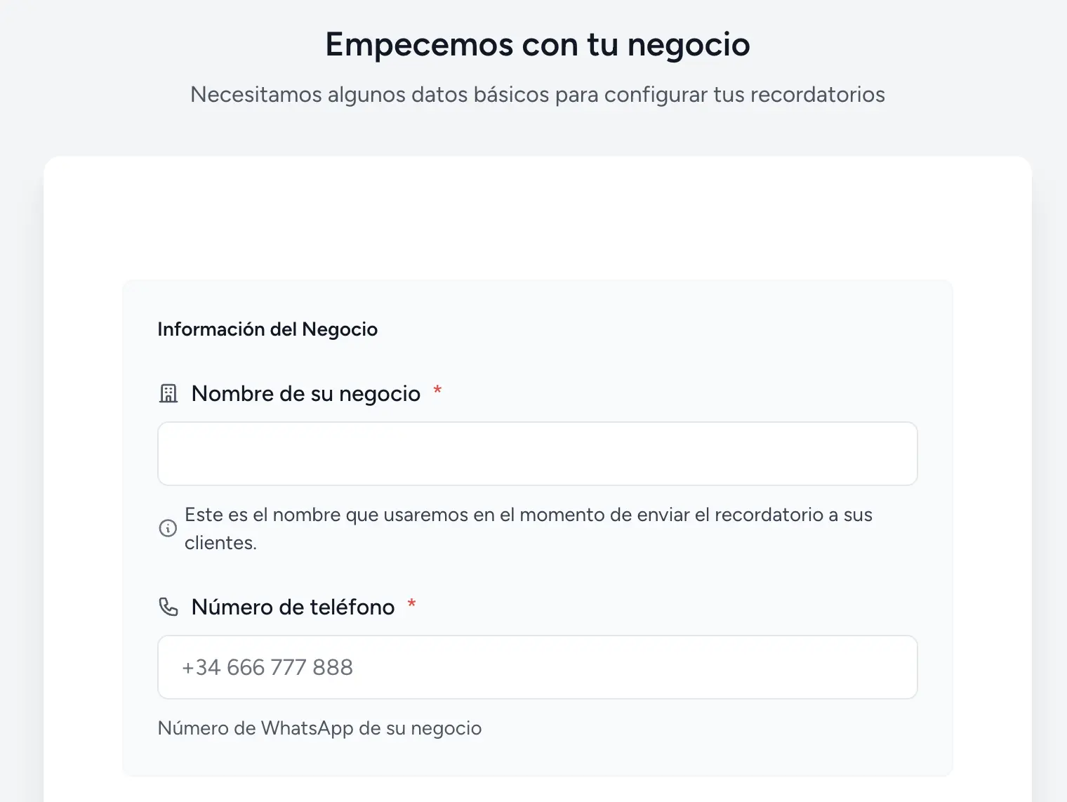 WhatsApp setup in RicordamiApp