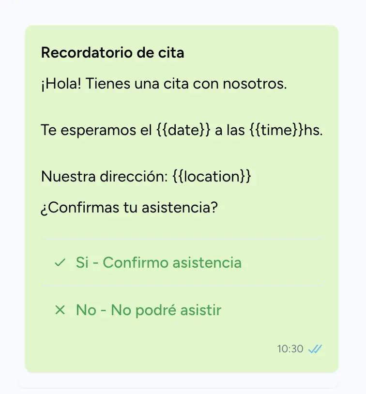 Example of attendance confirmation message