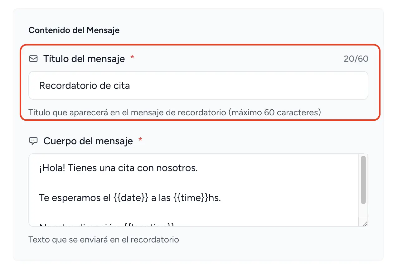 Example of message title