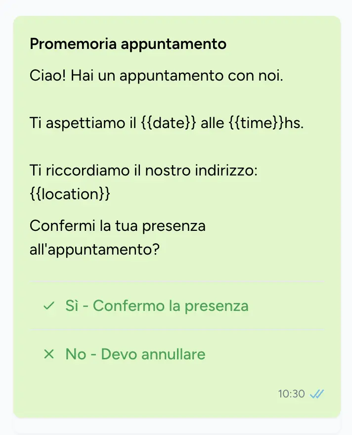 Conferma appuntamento via WhatsApp con aggiornamento Google Calendar