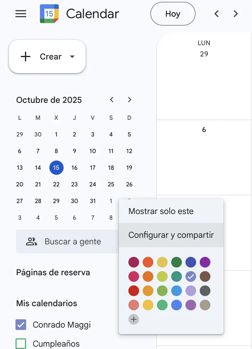 Google Calendar - My calendars